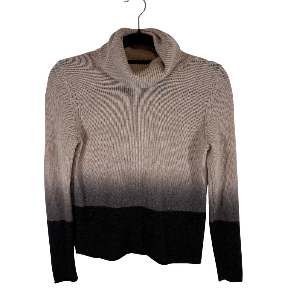 360 Cashmere Ombre Turtleneck Sweater Beige Grey Black 100% Cashmere XS Cozy